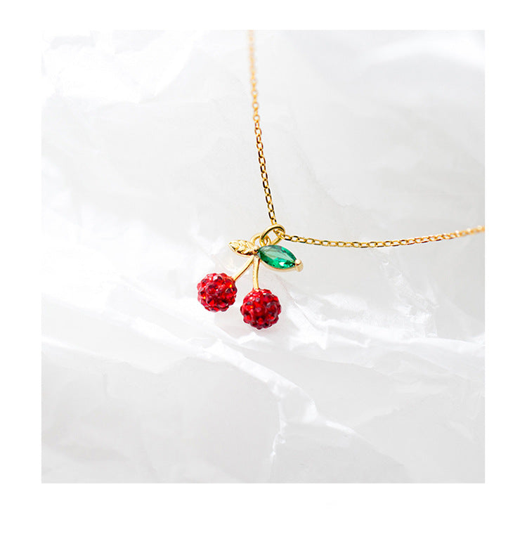 925 Silver Fresh Cherry Pendant Necklace for Women