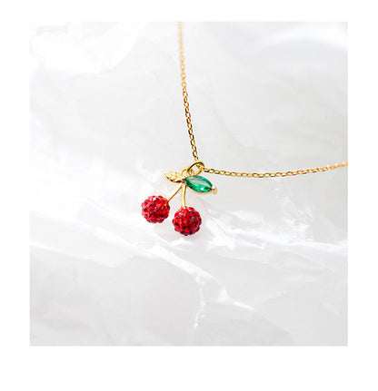 925 Silver Fresh Cherry Pendant Necklace for Women