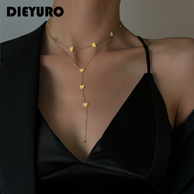 Women's Stainless Steel Double Layer Love Necklace