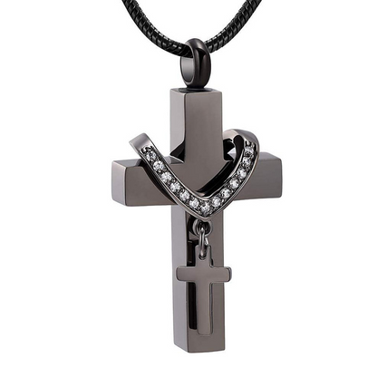 Stainless Steel Double Cross Urn Necklace