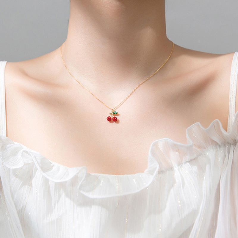 925 Silver Fresh Cherry Pendant Necklace for Women