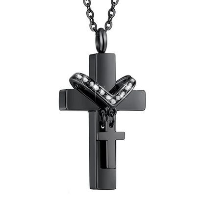 Stainless Steel Double Cross Urn Necklace