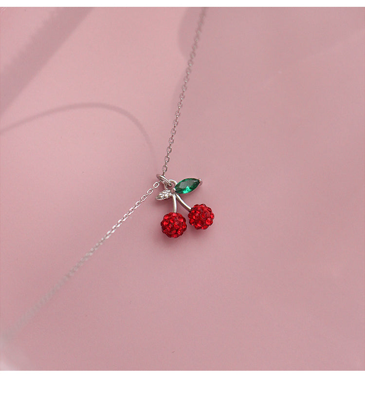 925 Silver Fresh Cherry Pendant Necklace for Women