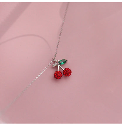 925 Silver Fresh Cherry Pendant Necklace for Women