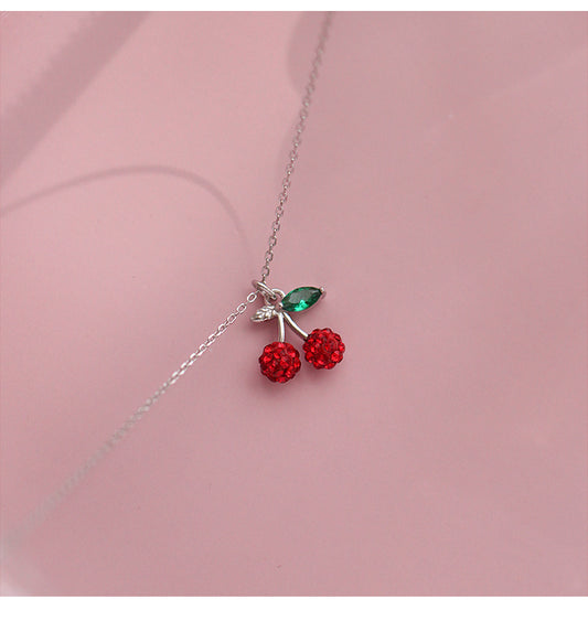 925 Silver Fresh Cherry Pendant Necklace for Women