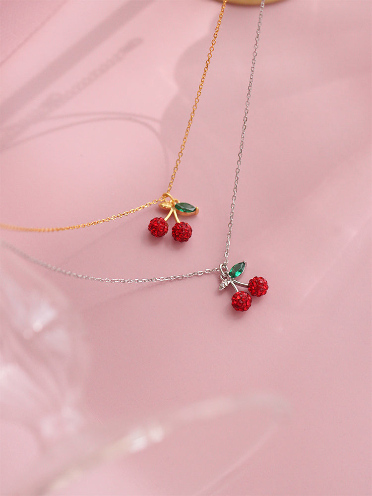 925 Silver Fresh Cherry Pendant Necklace for Women