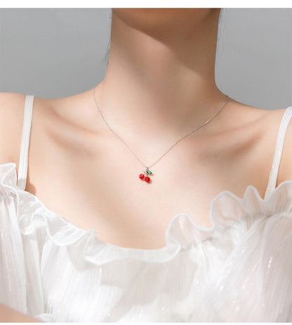 925 Silver Fresh Cherry Pendant Necklace for Women